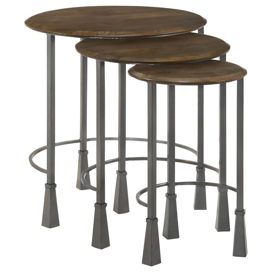 Deja 3-Piece Round Nesting Table Set – Natural Mango Wood and Gunmetal Iron Industrial Accent Tables for Living Room, Bedroom, or Loft Spaces