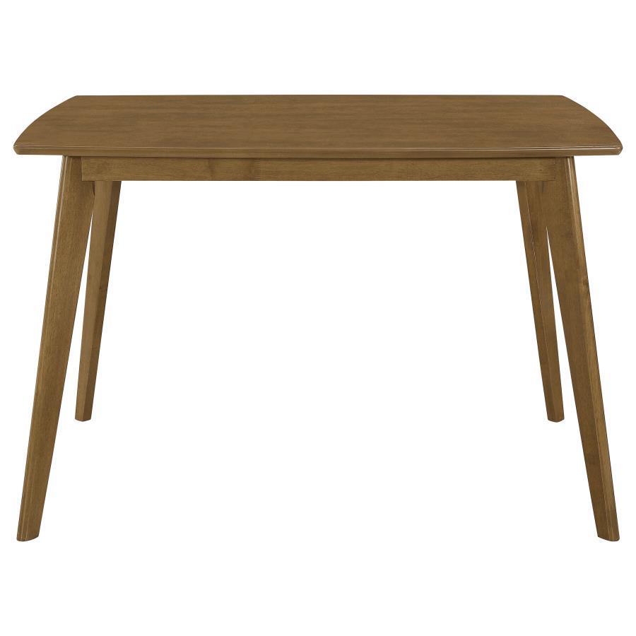 Kersey 5 Piece Rectangular Dining Table Set in Chestnut – Mid-Century Modern Wood Table with 4 Leatherette Chairs for Stylish Small Spaces