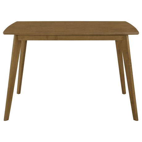 Kersey 5 Piece Rectangular Dining Table Set in Chestnut – Mid-Century Modern Wood Table with 4 Leatherette Chairs for Stylish Small Spaces