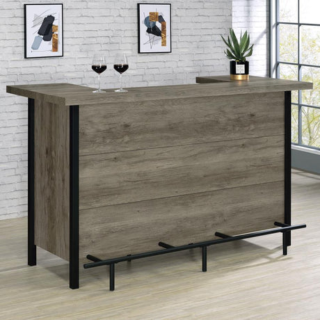 Bellemore Freestanding Home Bar Wine Cabinet in Gray Driftwood – Rustic U-Shape Design with 12-Bottle Storage & Stemware Racks