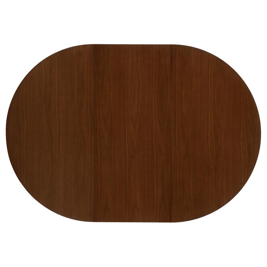 Jedda 5 Piece Oval Dining Table Set – Dark Walnut, Solid Wood Table with Extension Leaf, 4 Upholstered Side Chairs, Mid-Century Modern Design