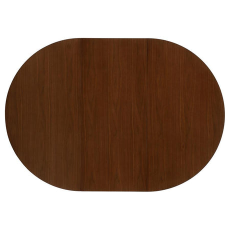 Jedda 5 Piece Oval Dining Table Set – Dark Walnut, Solid Wood Table with Extension Leaf, 4 Upholstered Side Chairs, Mid-Century Modern Design