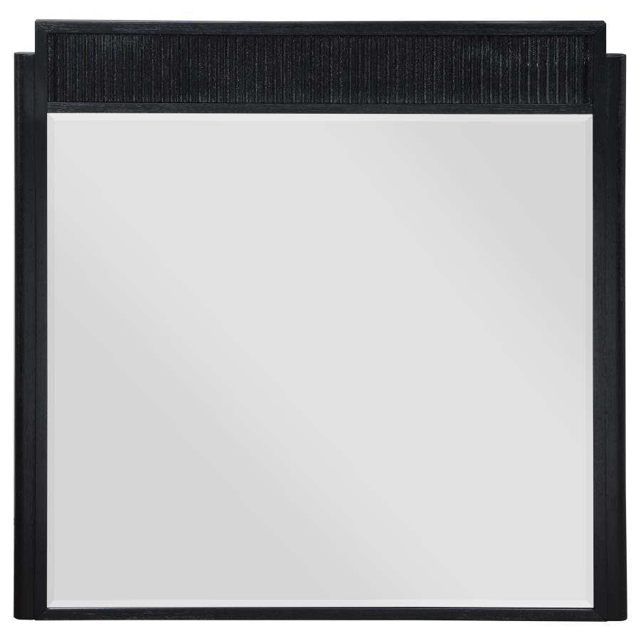 Brookmead Dresser Mirror in Black – Fluted Panel Design, Beveled Glass, Wire-Brushed Finish, Stylish Wall-Mounted Accent for Bedroom or Vanity