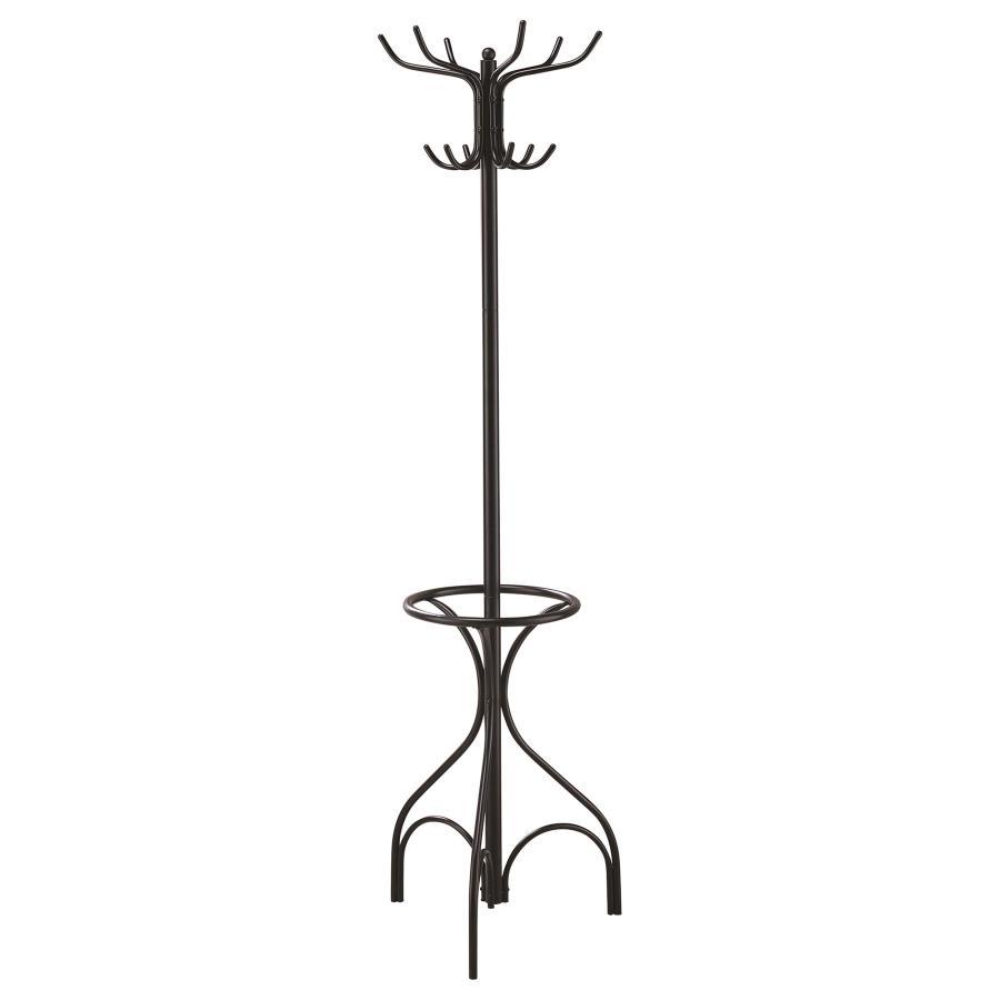 Kiefer 12-Hook Freestanding Metal Coat Rack – Black Hat Hanger, Double-Tier Hooks, Umbrella Stand, Space-Saving Entryway & Office Organizer