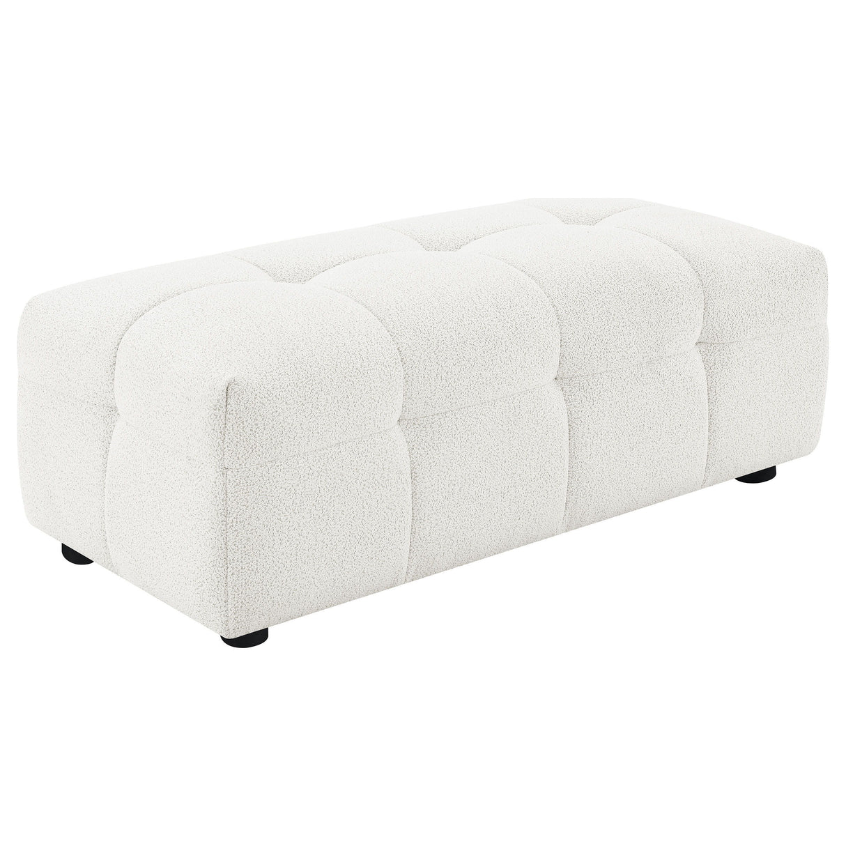 Everly Boucle Upholstered Rectangular Ottoman in White – Modern Plush Accent Furniture for Living Room, Extra Seating, Footrest & Lounging Comfort