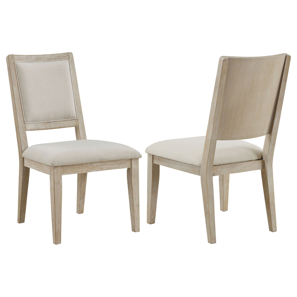 Trofello Cushioned Dining Side Chairs Set of 2 – White Washed Farmhouse Style with Soft Beige Upholstery and Tapered Wood Legs for Dining