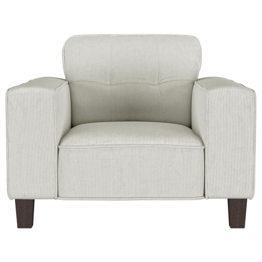 Deerhurst Upholstered Track Arm Tufted Accent Chair, Greige Fabric, Plush Cushions, Corduroy Texture, Tapered Wood Legs, Modern Living Room