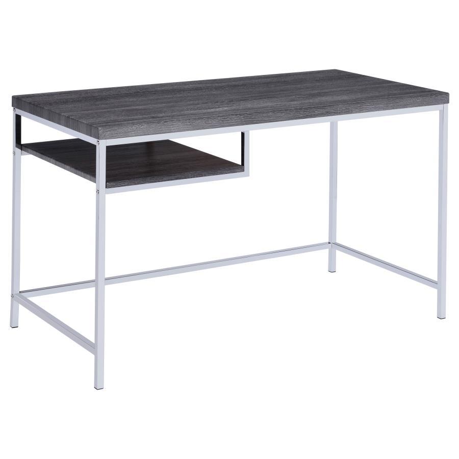 Kravitz 47" 1-Shelf Writing Desk in Weathered Gray with Slim Steel Frame – Modern Compact Home Office or Bedroom Workstation