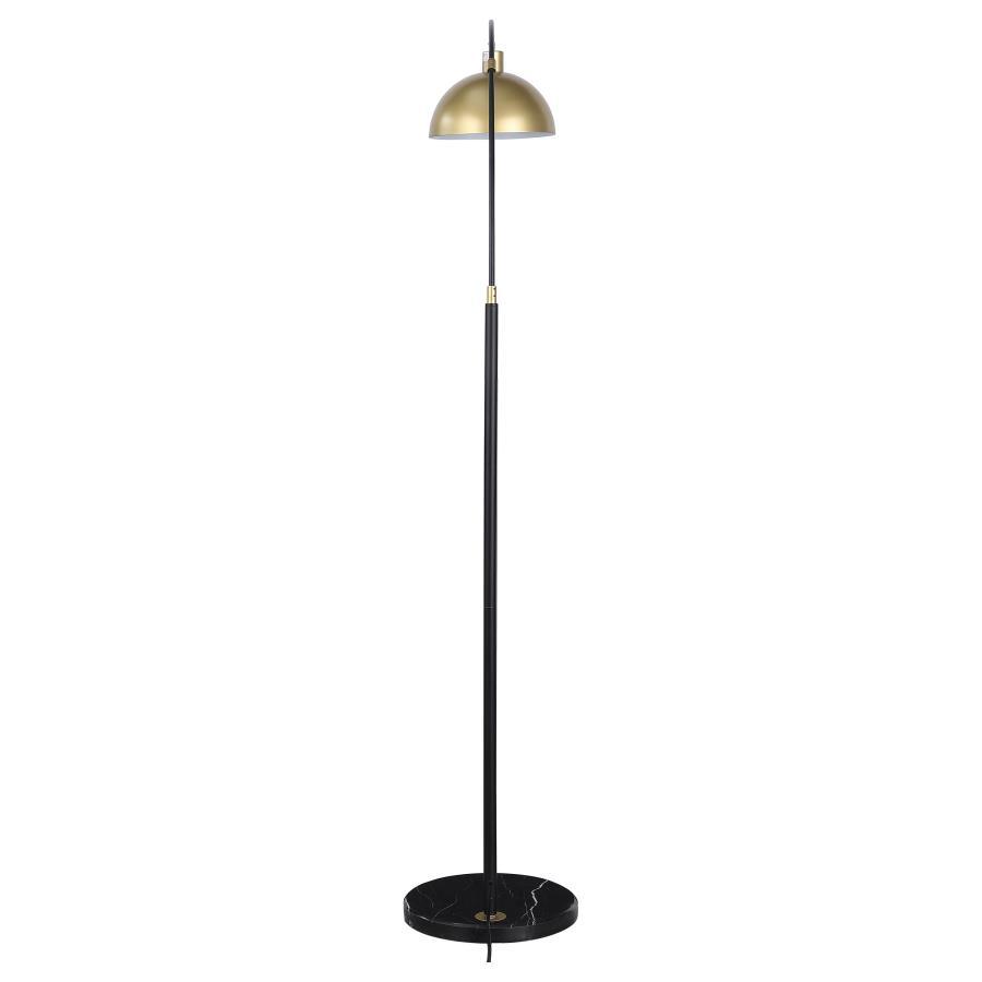 Gloria Arched Dome Shade Metal Floor Lamp – Black Marble Base with Black Frame, Gold Dome Shade, Modern Industrial LED Lighting for Living Room or Office