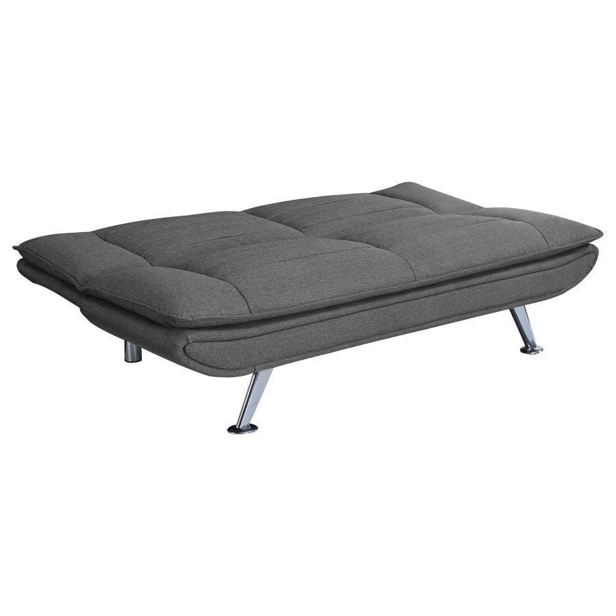 Julian Upholstered Tufted Convertible Sofa Bed with Pillow-Top Seating, Chrome Metal Legs, Grey Woven Fabric, Sinuous Spring Base, Modern Living Room
