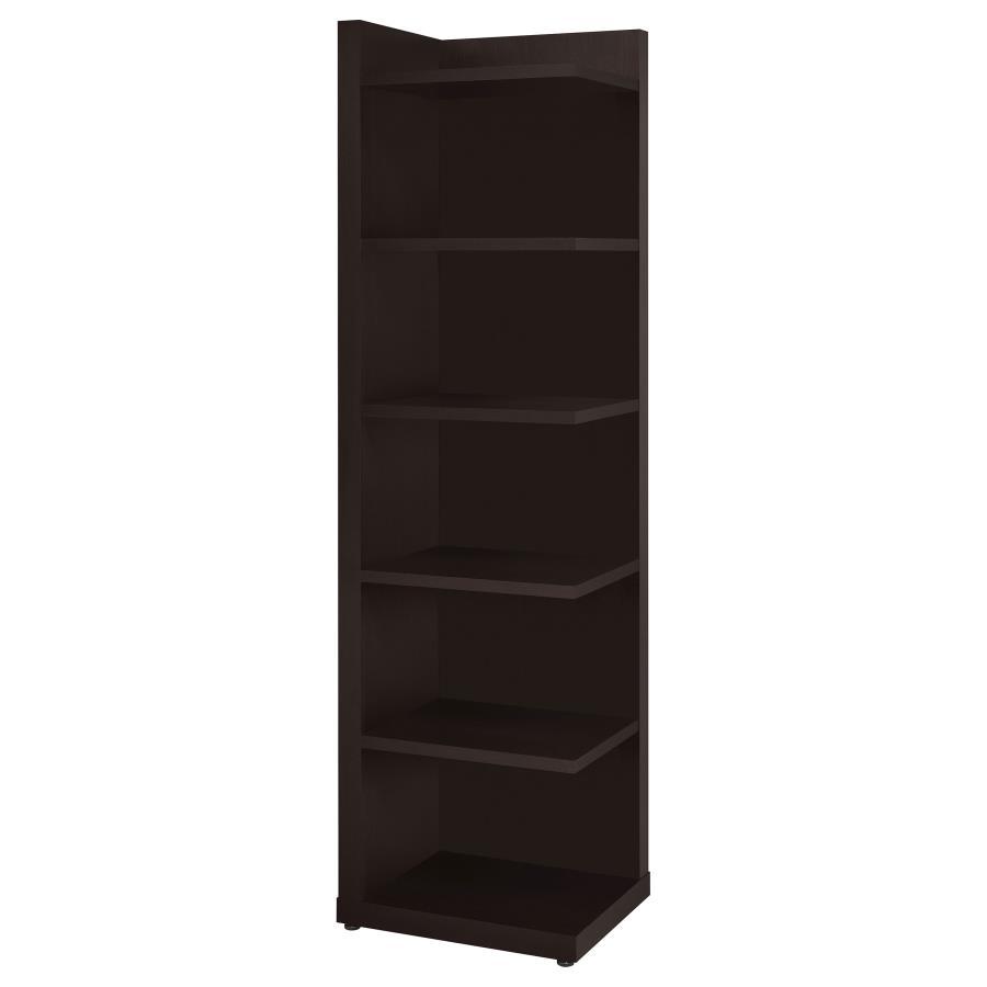 Alder - 6-Shelf Corner Bookcase - Cappuccino Finish, Space-Saving Vertical Storage for Books, Décor, and Display, Modern Durable MDF Design