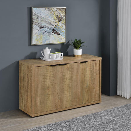 Pepita 3-Door Engineered Wood Accent Cabinet – Mango Brown Rustic Finish, Industrial Hardware, Adjustable Shelves, Modern Storage for Living Room