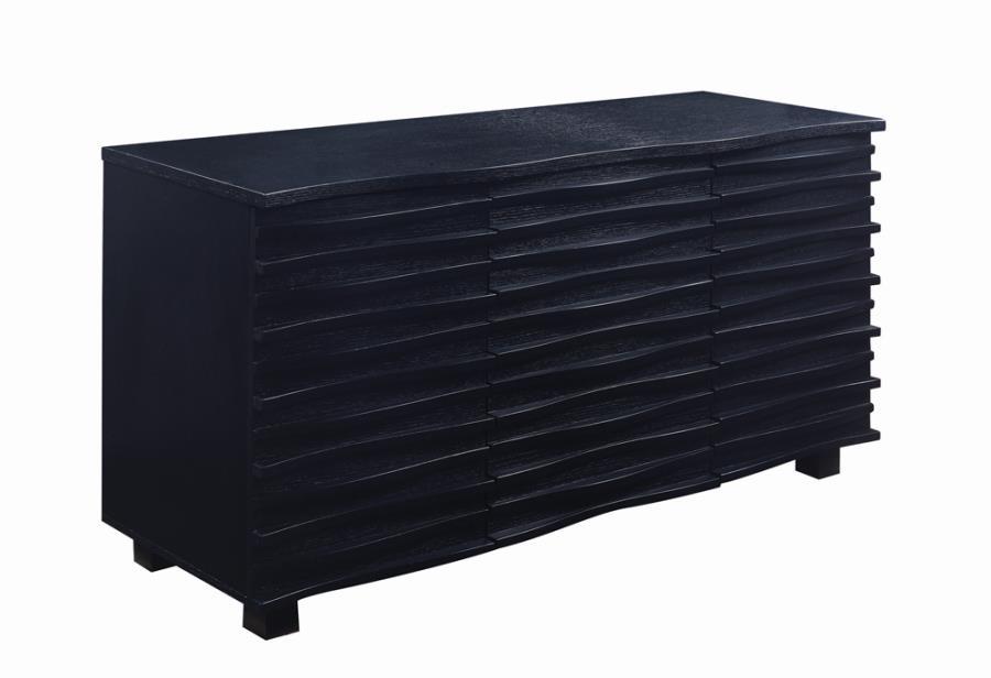 Stanton 3-Drawer Sideboard Buffet Storage Cabinet - Black Finish with Spacious Shelves and Drawers for Modern Dining Room Organization