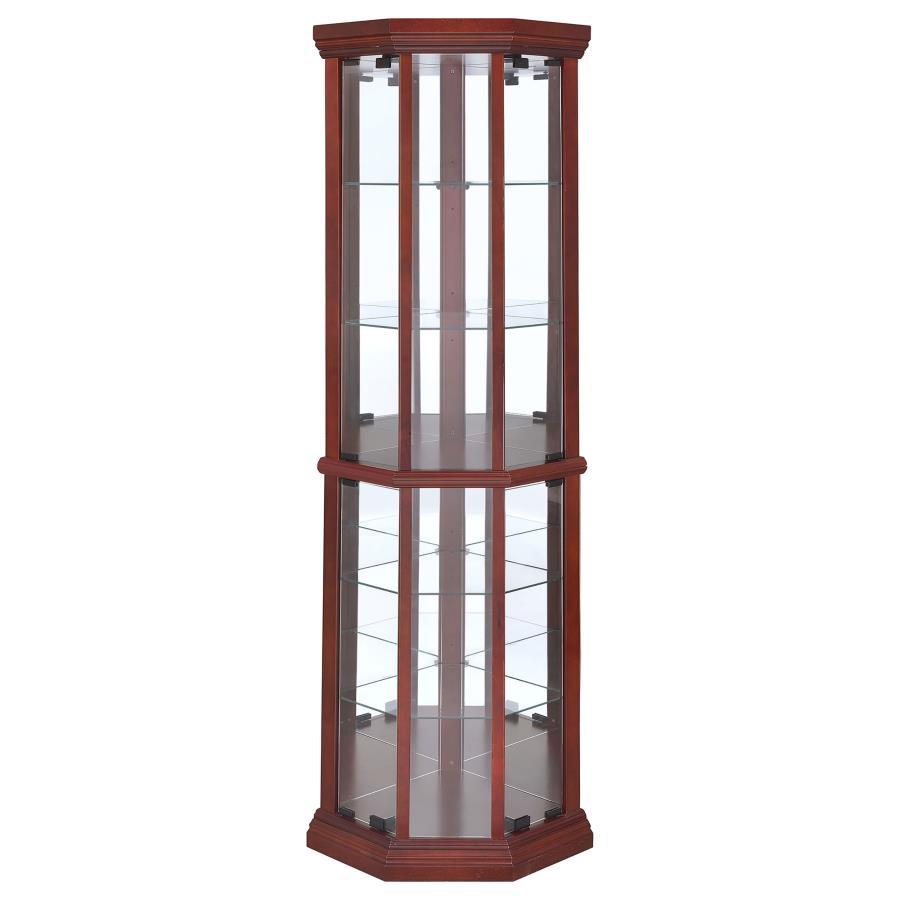 Appledale 6-Shelf Corner Curio Display Cabinet – Medium Brown Finish, Glass Shelves for Collectibles, Knickknacks, and Decorative Items
