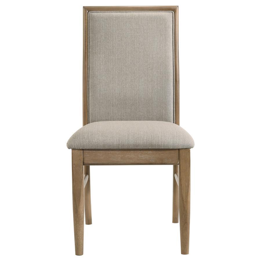 Adina Upholstered Dining Side Chair Set of 2 - Barley, Linen-Like Wheat Fabric, Ergonomic Back, Asian Hardwood Frame, Modern Transitional Design