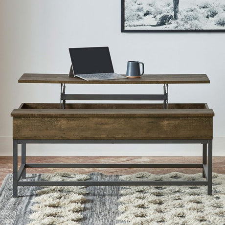 Byers - Engineered Wood Lift Top Coffee Table - Brown Oak with Hidden Storage and Adjustable Height – Modern Rustic Design for Living Room or Home Office