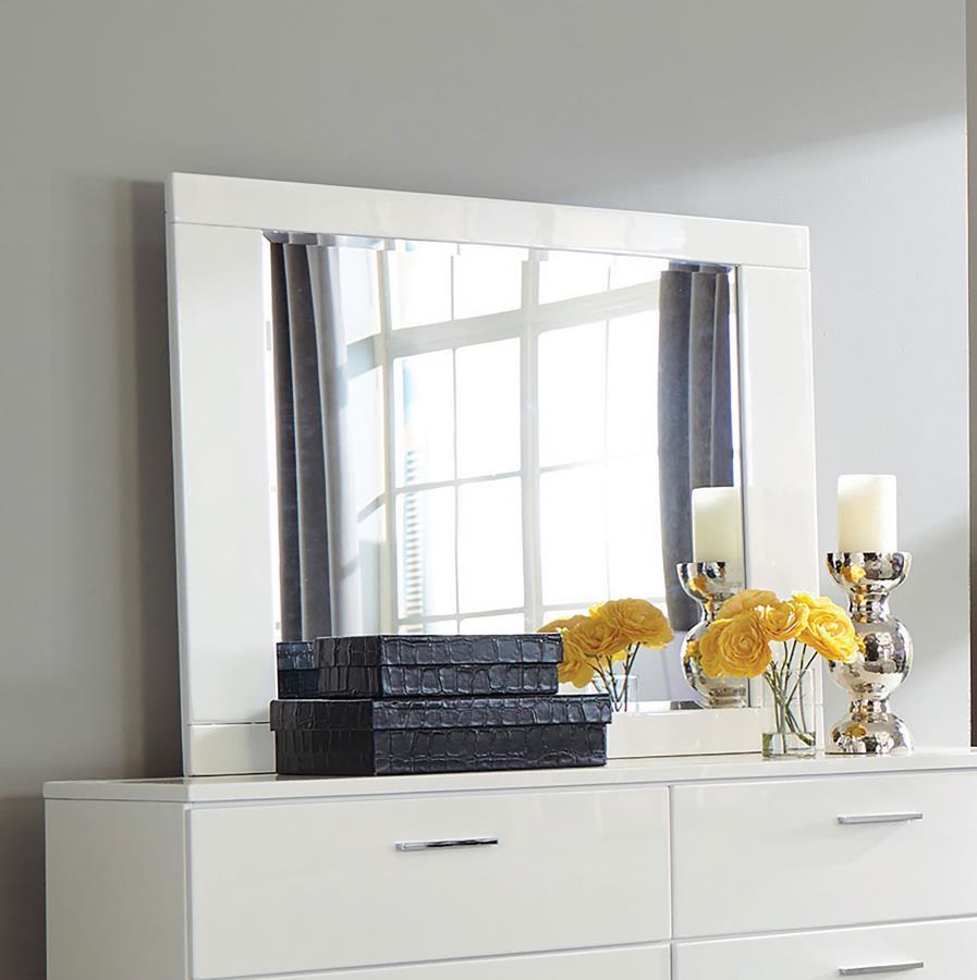 Felicity Dresser Mirror – White High Gloss Rectangular Modern Bedroom Accent, Sleek Design, Reflective Finish, Coordinates with Dresser