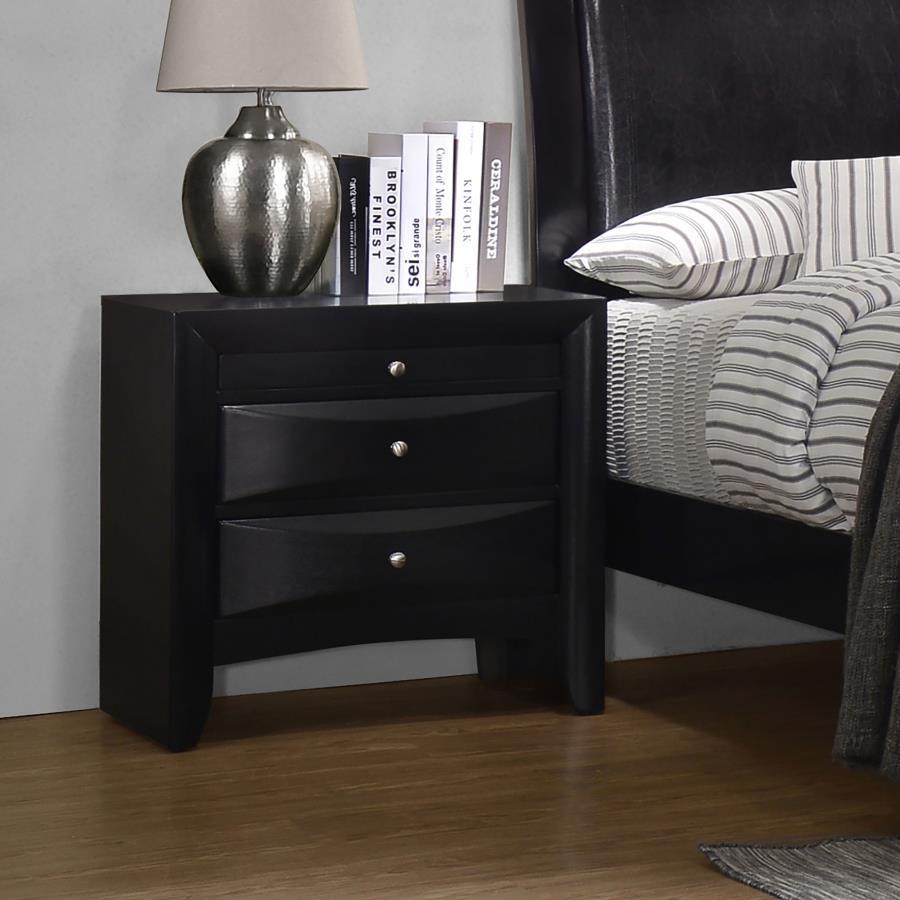 Briana 2-Drawer Nightstand in Black – Contemporary Bedroom Accent with Chambered Drawer Fronts, Brushed Chrome Knobs, Tropical Hardwood & Asian Veneer