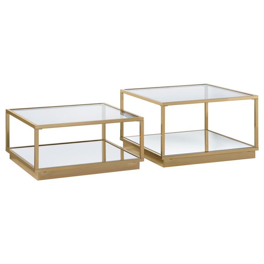 Renee 2 Piece Square Coffee Table Set in Rose Brass – Contemporary Nesting Accent Tables with Modern Metal Frames and Sleek Geometric Design