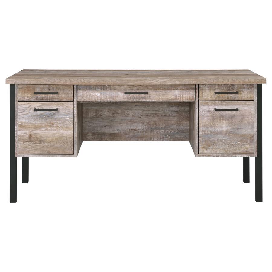 Samson 60" 4-Drawer Office Computer Desk in Weathered Oak with File Storage, Black Metal Accents, and Euro Glides – Rustic Home Office Design