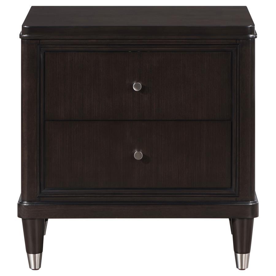Emberlyn 2-Drawer Nightstand - Brown, Modern Bedroom Side Table with Felt-Lined and Cedar Drawers, Tapered Feet with Metallic Accents, Stylish Storage