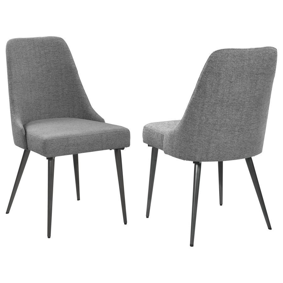Alan Fabric Upholstered Dining Side Chair (Set of 2) – Mid-Century Modern Armless Design with Gunmetal Legs and Grey Textured Cushions