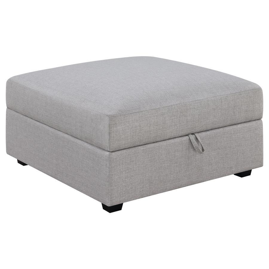 Cambria - Square Upholstered Storage Ottoman in Light Gray Fabric with Hidden Storage, Modular Design, Footrest or Seating - 39"W x 39"D x 21"H