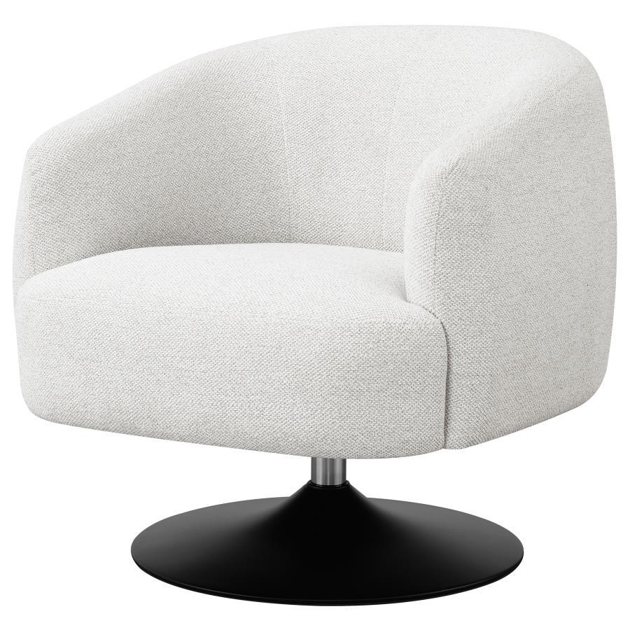 Dave Upholstered Barrel Back Swivel Club Chair – Beige Boucle Fabric Accent Chair with 360-Degree Swivel, Channel Tufting, Pedestal Base