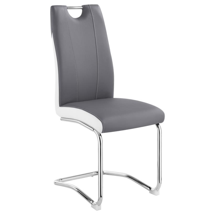 Brooklyn Upholstered Dining Side Chair Set of 4 in Gray – Modern Cantilever Design with Two-Tone Leatherette, Polished Chrome Base & Retro Flair