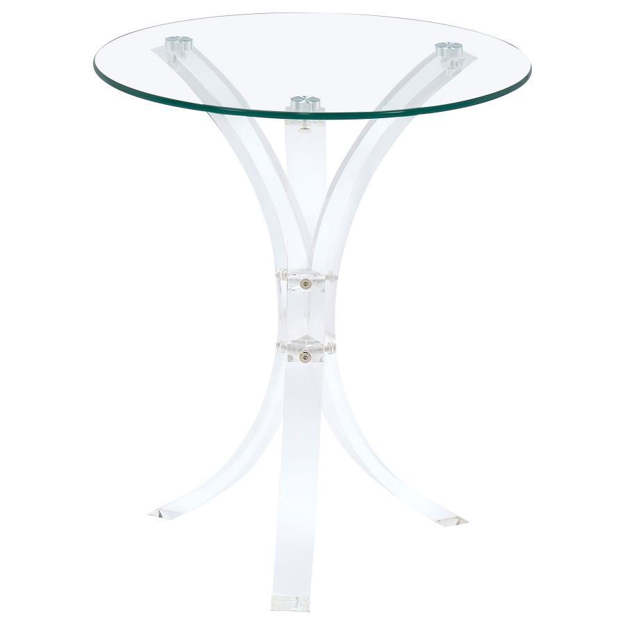 Laning Round Glass Top Acrylic Side Table – Clear Tempered Glass Surface with Transparent Acrylic Tripod Legs, Modern Accent Table for Living Room