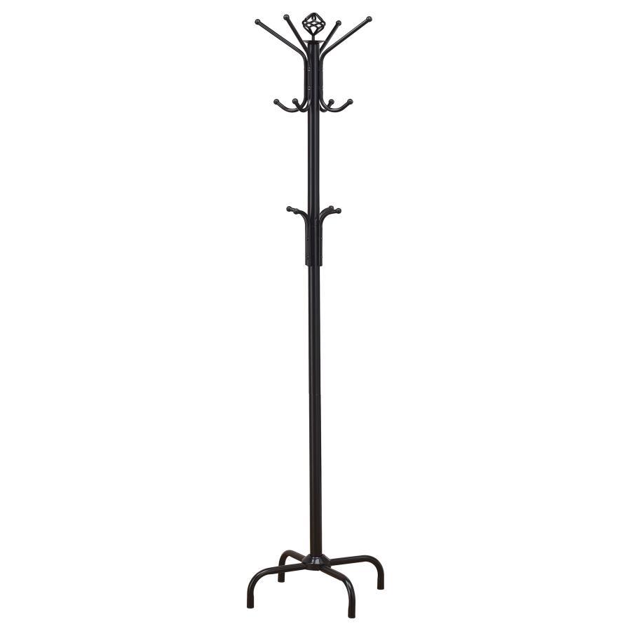 Collier 12-Hook Freestanding Coat Rack Hat Hanger – Black Metal Stand with Multi-Tier Curved Hooks & Stable 4-Leg Base for Entryway or Office