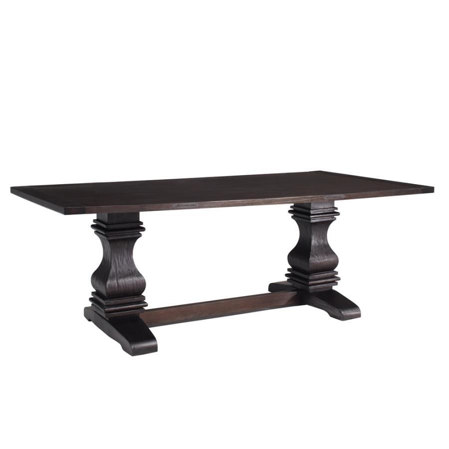Parkins Rectangular Dining Table – Rustic Espresso Finish with Curved Trestle Legs, Sturdy Wood Construction & Spacious Design for Family Meals