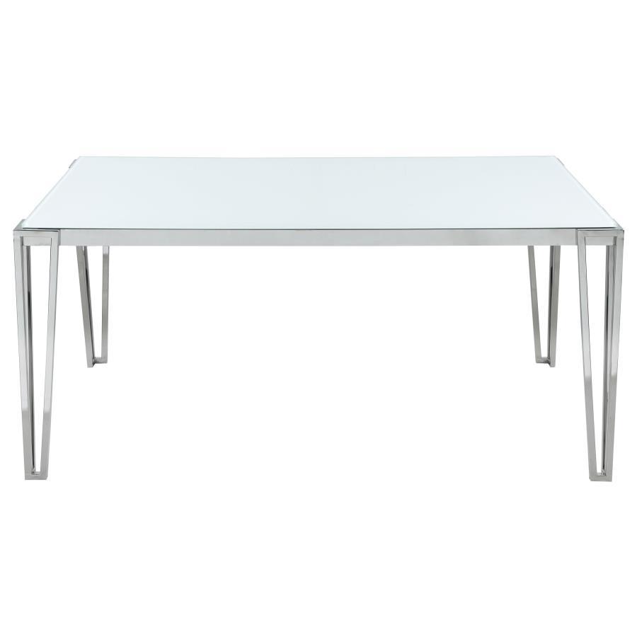 Pauline Rectangular Glass Top Dining Table – Chrome Stainless Steel Frame, Hairpin Legs & White Frosted Tempered Glass for Modern Dining