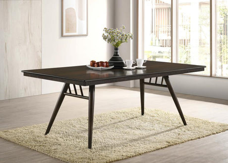 Wes Rectangular Wood Dining Table – Dark Walnut Finish, Bullnose Edge, Fluted Apron, Mid-Century Modern Style, Vintage-Inspired Tapered Legs, Seats Six