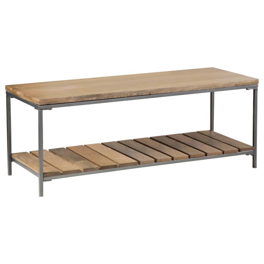 Gerbera Wood Accent Bench with Shelf – Natural Mango Wood Seat and Gunmetal Iron Frame Industrial Style Entryway, Living Room, or Mudroom Seating