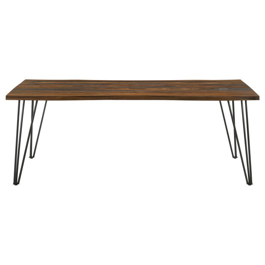 Neve Live Edge Dining Table – Gray Sheesham Wood Top, Industrial Gunmetal Hairpin Legs, Rustic Modern Style, Spacious 80-Inch Dining Table