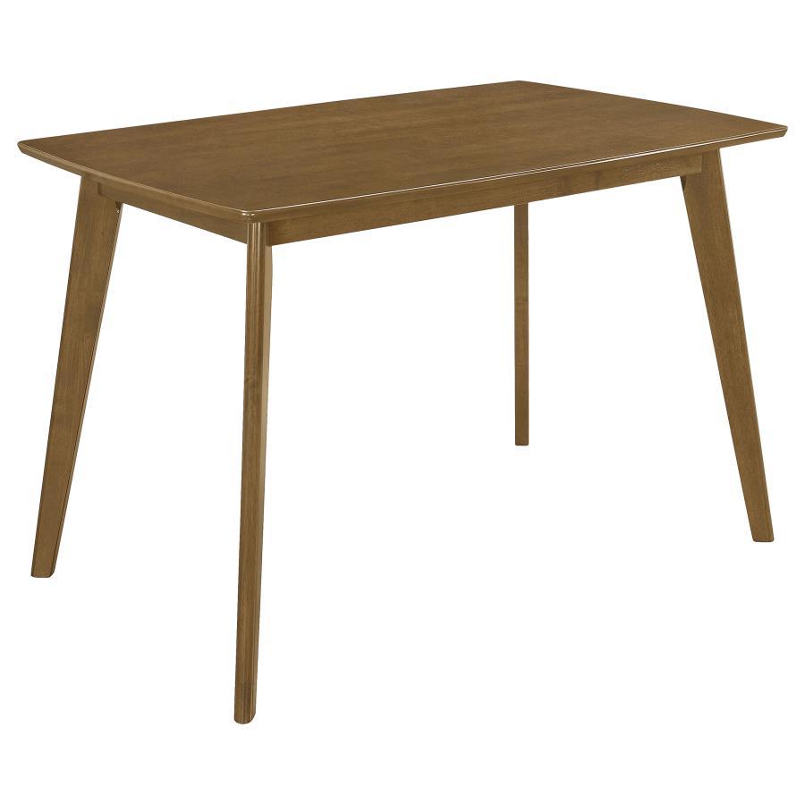 Kersey 5 Piece Rectangular Dining Table Set in Chestnut – Mid-Century Modern Wood Table with 4 Leatherette Chairs for Stylish Small Spaces