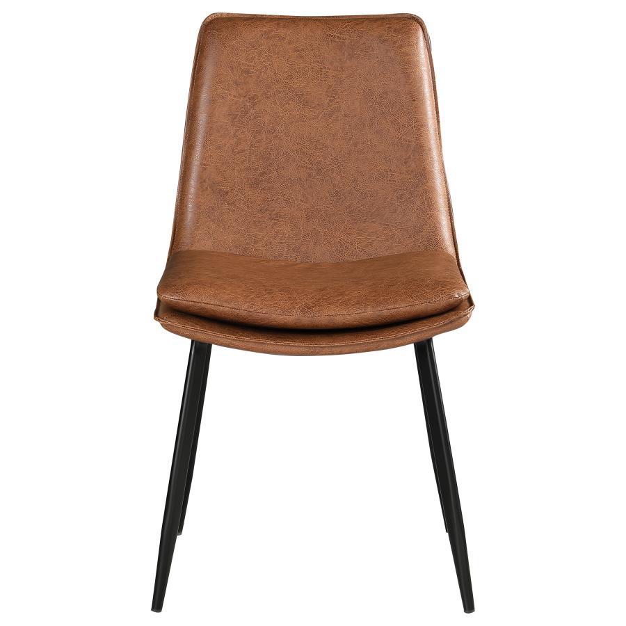 Ortega Upholstered Dining Side Chairs Set of 2 - Coffee Faux Leather, Armless Design, Padded Seat, Black Metal Tapered Legs, Modern Transitional Style