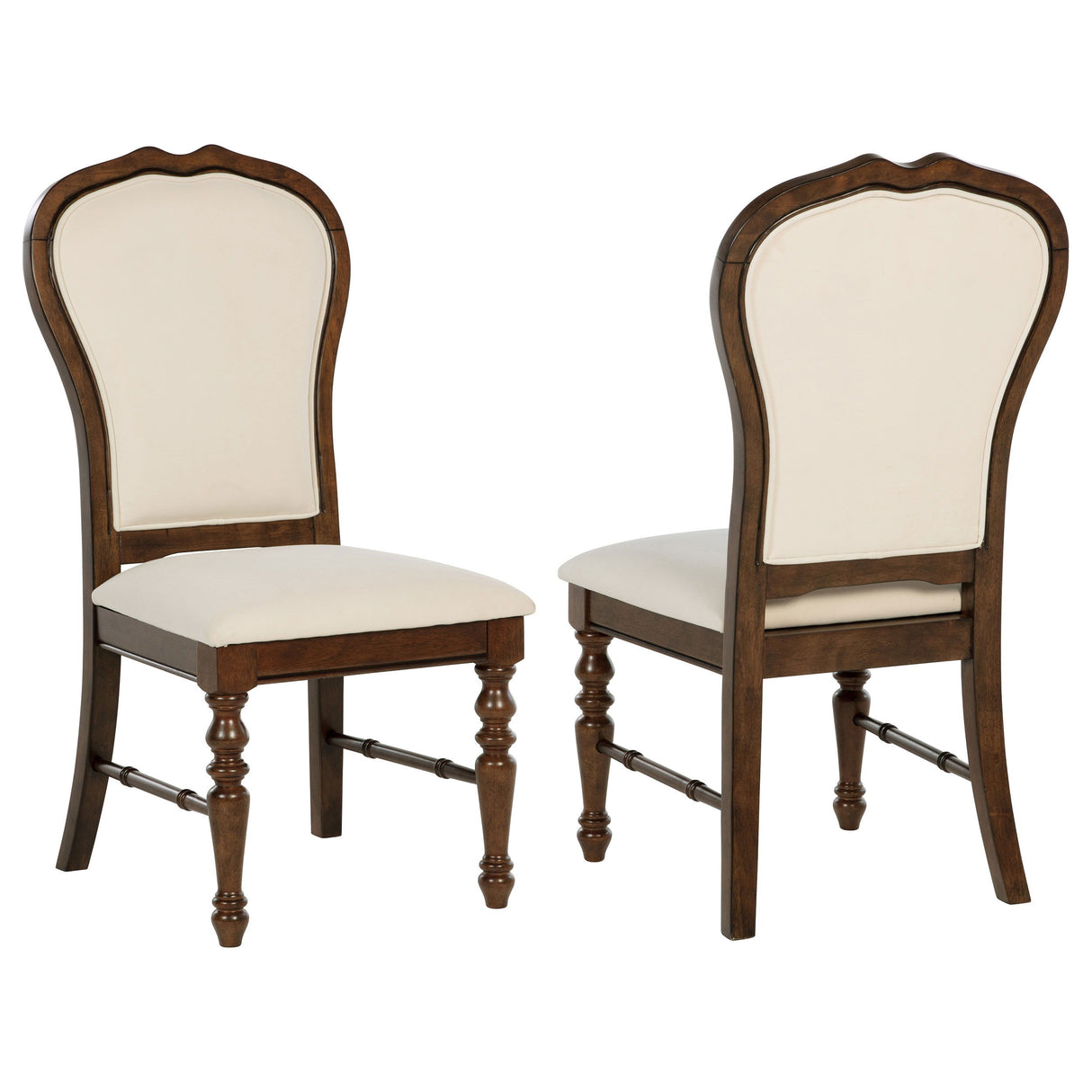 Landon Upholstered Dining Side Chair Set of 2 – Rich Brown Asian Hardwood Frame, Ivory Cushioned Seats, Traditional Turned Legs, Elegant Dining Accent
