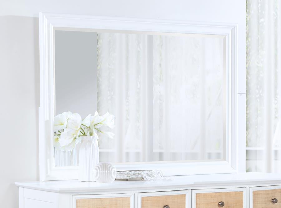 Bexhill Dresser Mirror in White – Modern Framed Mirror with Beveled Glass, Horizontal Design, Molded-Style Frame, Elegant Coastal Accent for Bedroom