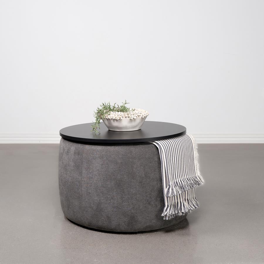 Tesoro Round Upholstered Lift Top Storage Ottoman – Gray Chenille Padded Seat with Hidden Storage, Modern Accent Footrest for Living Room