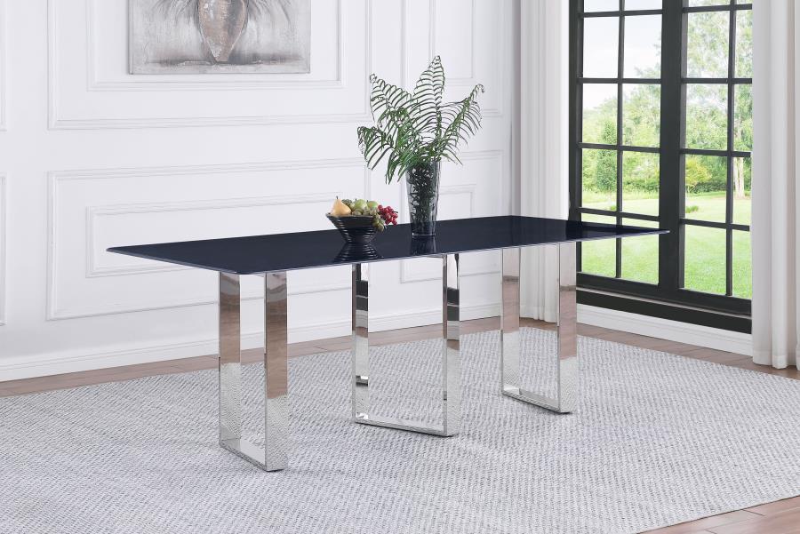 Desden Rectangular Sintered Stone Dining Table – Gray Marble Finish, Modern Slim Silhouette, Sculpted Open Frame Legs, Contemporary Design