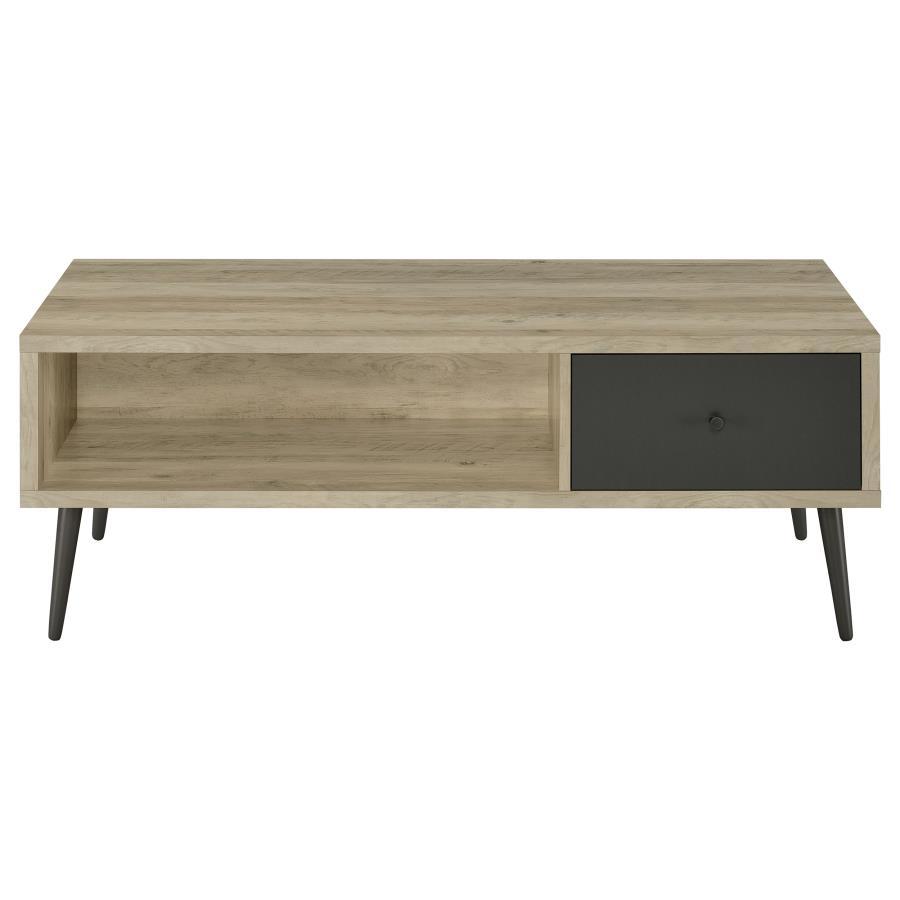 Welsh 1-Drawer Engineered Wood Coffee Table – Antique Pine Finish with Distressed Pine and Retro Design