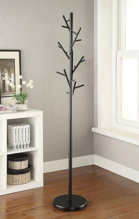 Clover 18-Hook Freestanding Metal Coat Rack Hat Hanger – Modern Tree-Inspired Vertical Stand with Round Weighted Base for Coats, Scarves, Bags