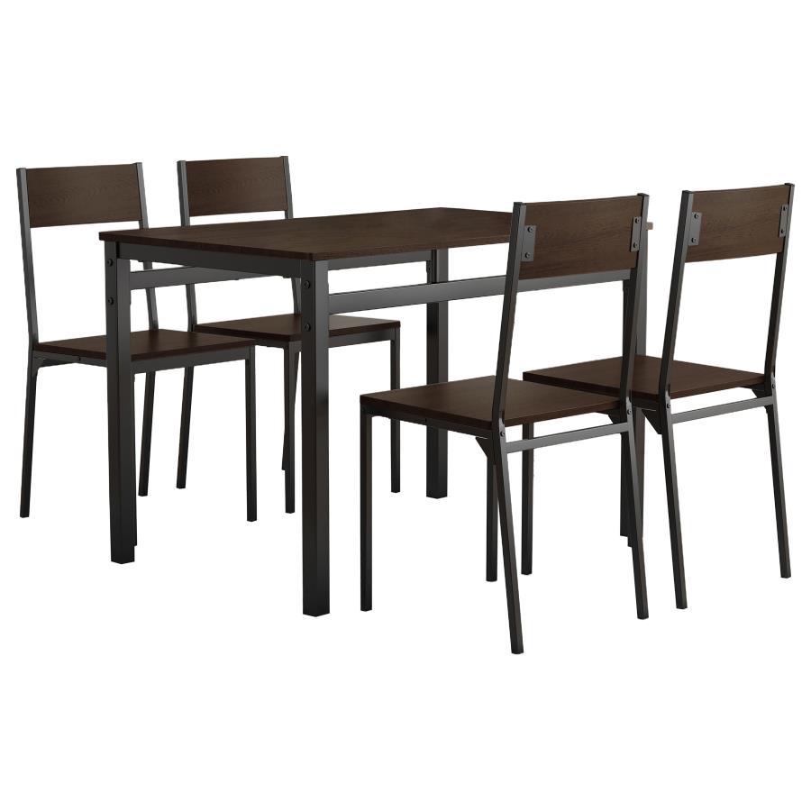 Lana 5-Piece Rectangular Dining Set – Dark Brown Wood Tops, Black Metal Frame, Industrial Modern Design, Scratch-Resistant, Compact 64 lb