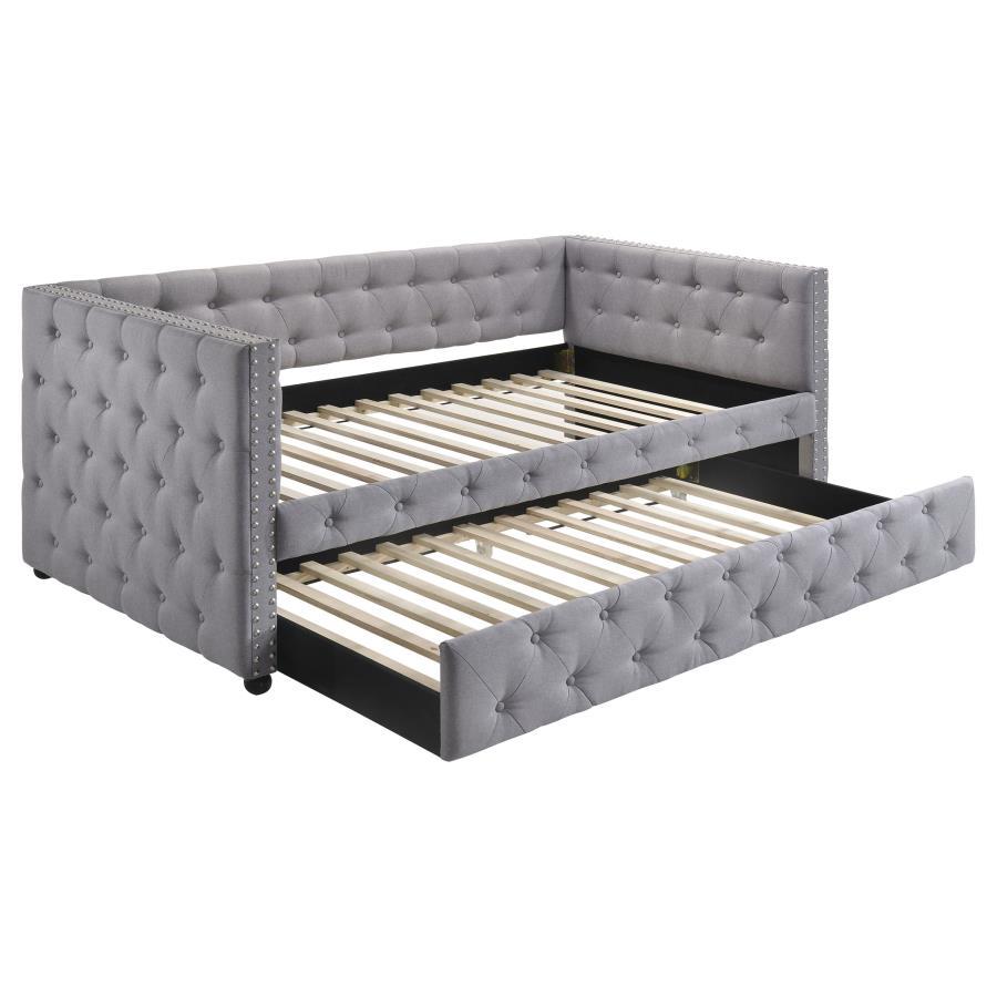 Mockern Upholstered Twin Daybed With Trundle – Modern Gray Tufted Design with Extra Sleeping Space for Guests, Lounging, Reading, or TV