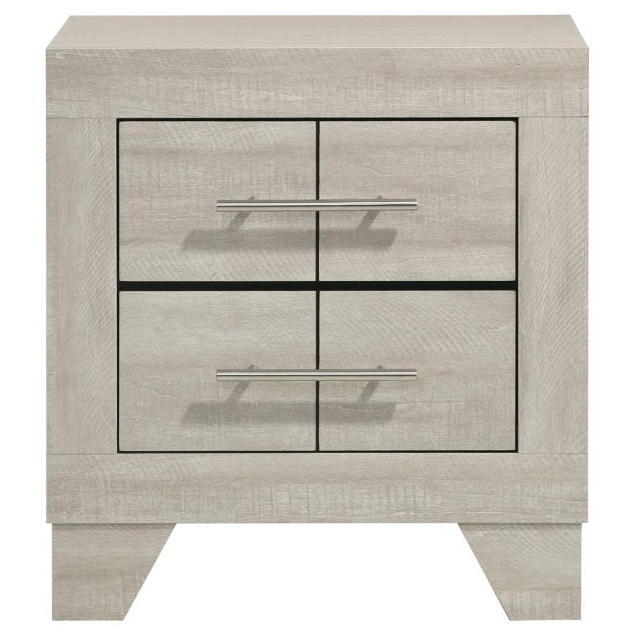 Trenton 2-Drawer Nightstand in Rustic Cream – Contemporary Bedside Table with English Dovetail Drawers, Polished Nickel Handles & Compact Storage