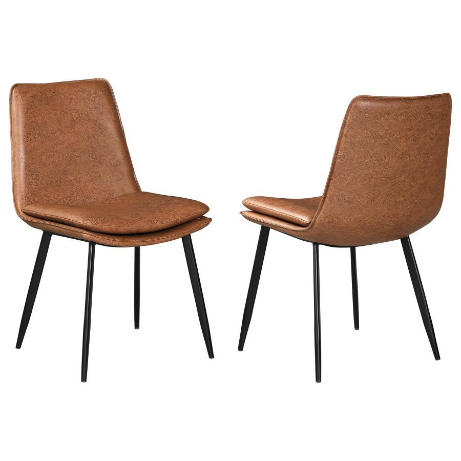 Ortega Upholstered Dining Side Chairs Set of 2 - Coffee Faux Leather, Armless Design, Padded Seat, Black Metal Tapered Legs, Modern Transitional Style