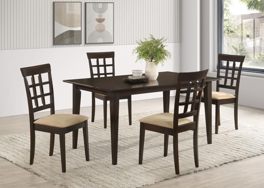 Gabriel 5-Piece Rectangular Dining Set – 59" Wood Table with Cappuccino Finish and 4 Lattice Back Upholstered Chairs, Classic Elegant Design