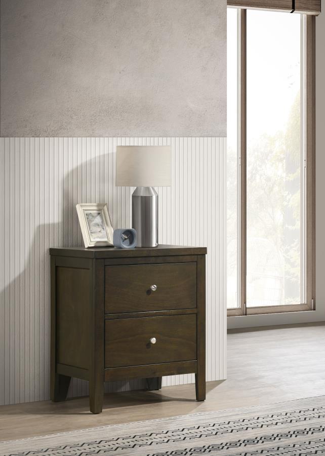 Wilkes 2-Drawer Nightstand Bedside Table in Dark Cocoa – Contemporary Bedroom Furniture with Brushed Nickel Hardware, Smooth Glides, and Durable Construction